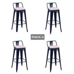 Pack 4 taburetes altos Tolix negro asiento roble Nordish 93x30x33 cm