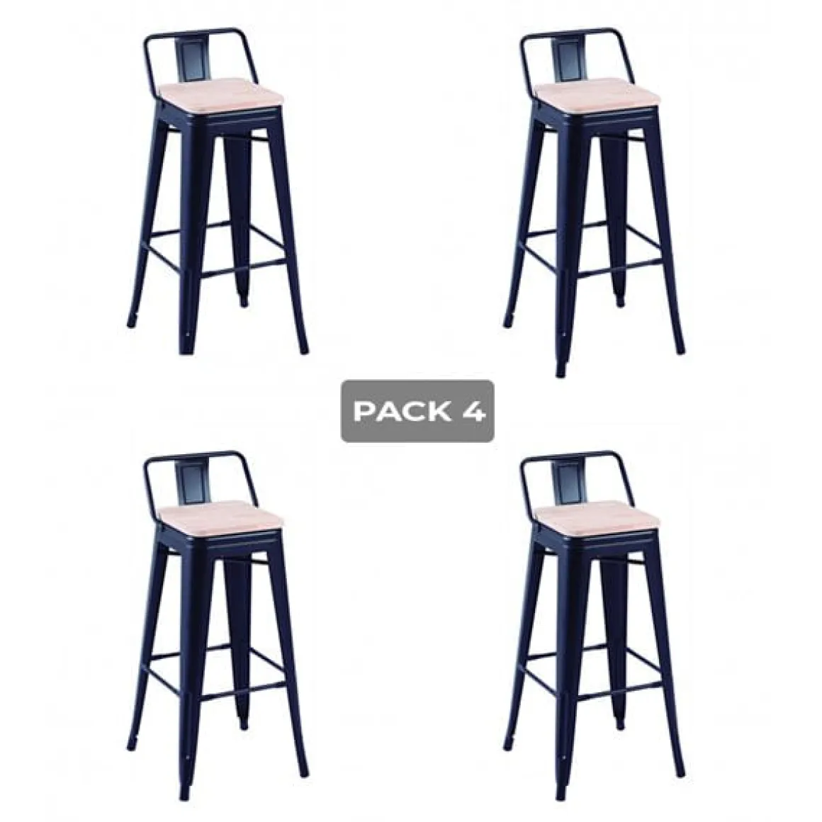 Pack 4 taburetes altos Tolix negro asiento roble Nordish 93x30x33 cm