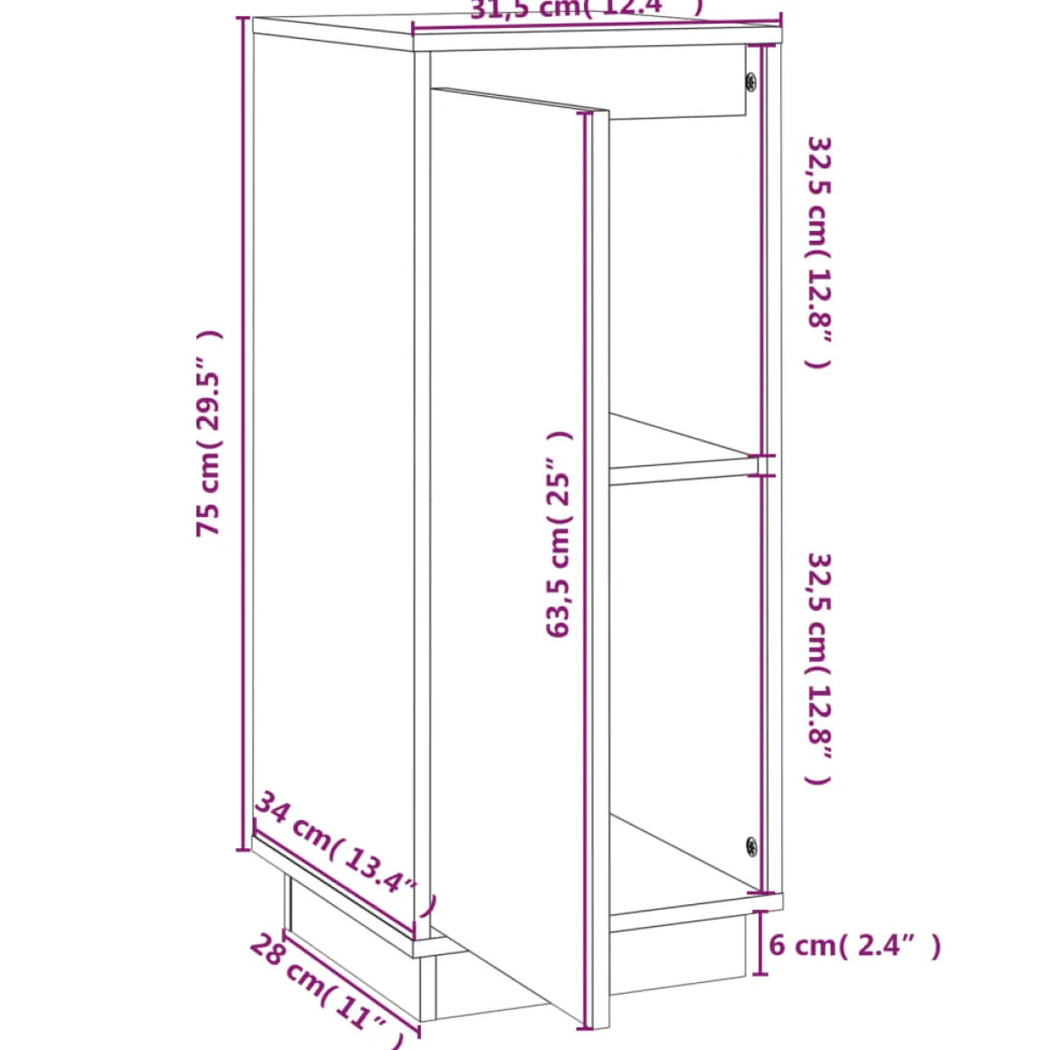 Pack de 2 aparadores Beira 2 compartimentos madera de pino 81x31,5x34 cm
