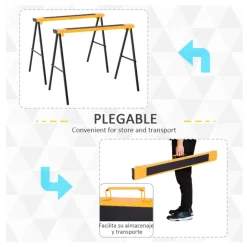 Pack de 2 caballetes de sierra Durhand con patas plegables amarillo/negro