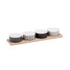 Pack de 4 cuencos Alpina para aperitivos cerámica con bandeja 38x10 cm