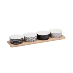 Pack de 4 cuencos Alpina para aperitivos cerámica con bandeja 38x10 cm