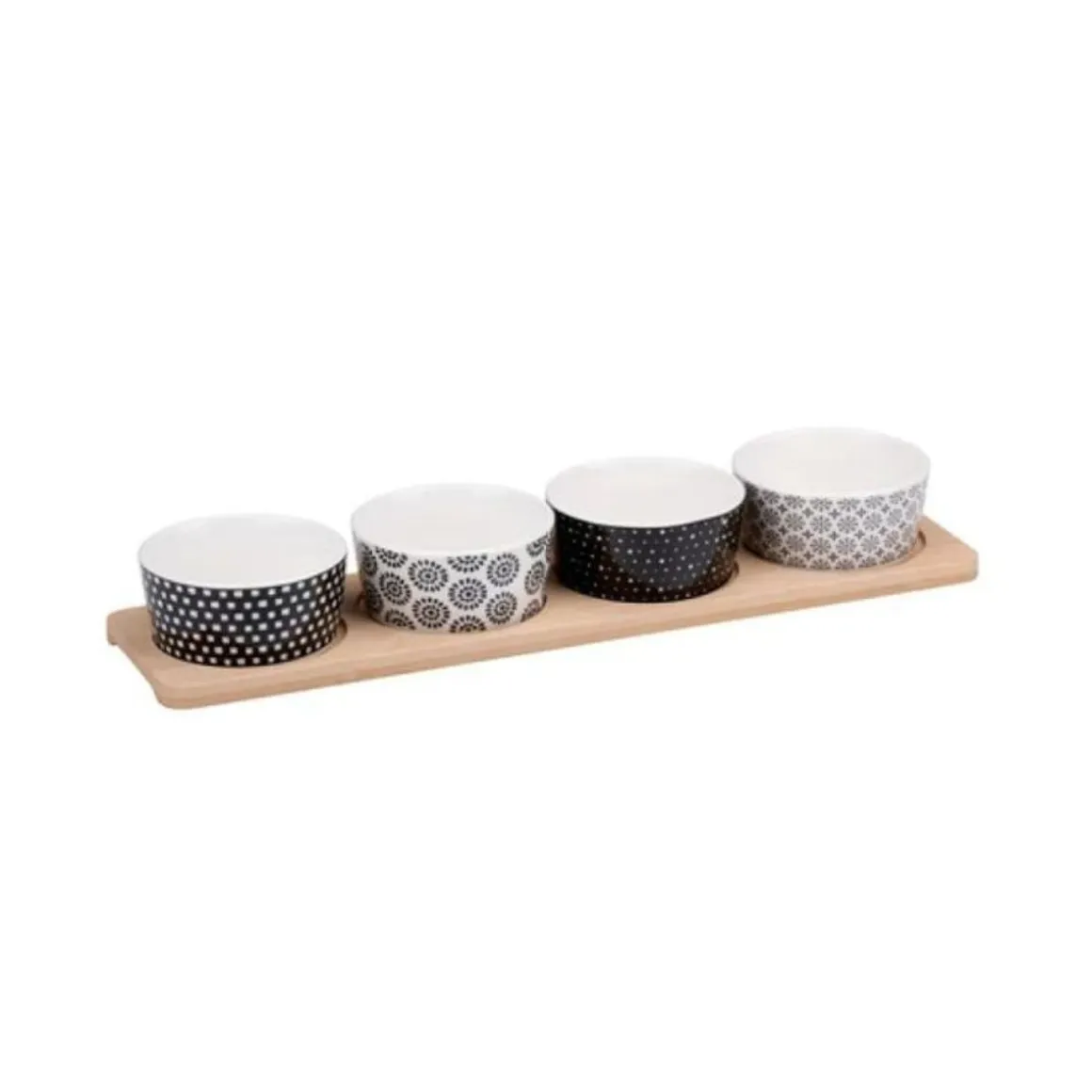 Pack de 4 cuencos Alpina para aperitivos cerámica con bandeja 38x10 cm