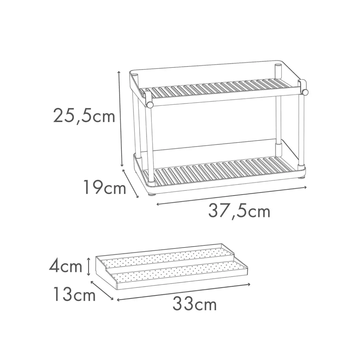 Pack de 2 estanterías 2 alturas + bandeja extraíble blanco 25,5x37,5x19 cm