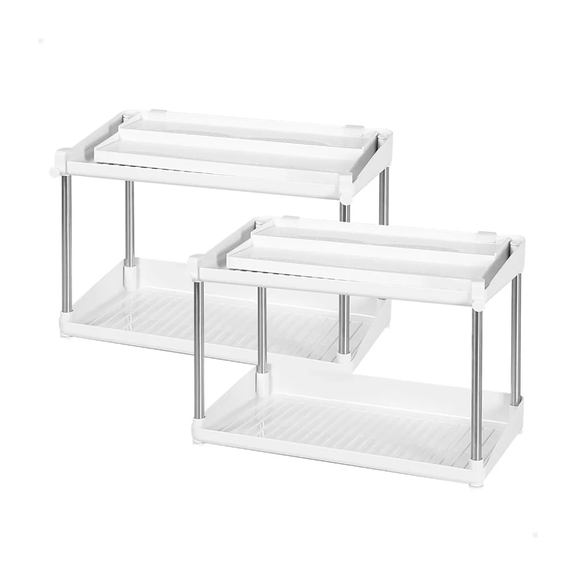 Pack de 2 estanterías 2 alturas + bandeja extraíble blanco 25,5x37,5x19 cm