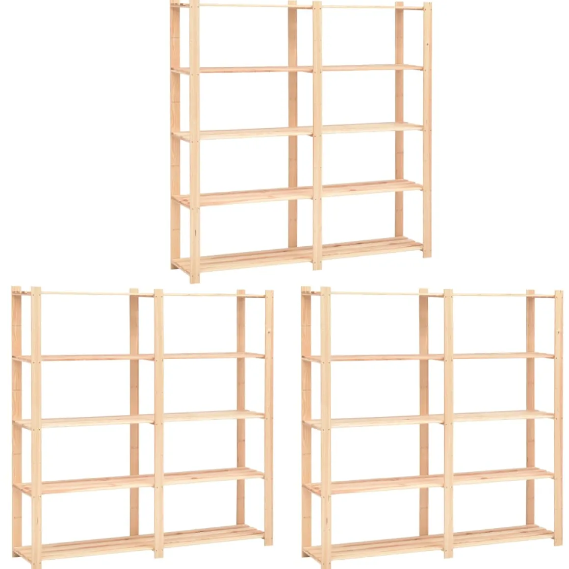 Pack de 3 estanterias Nova 5 niveles natural 170x170x38 cm