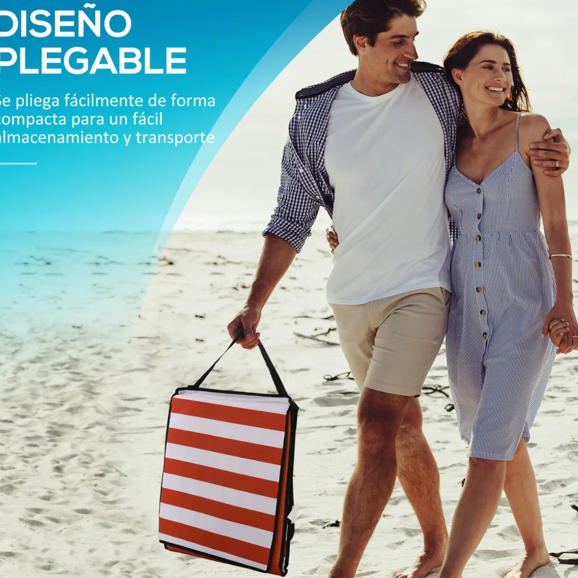 Pack de 2 esterillas de playa Outsunny blanco/rojo 40x142x51 cm