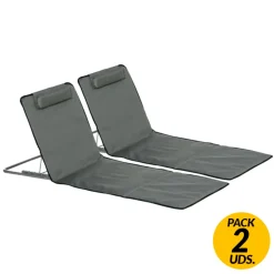 Pack de 2 esterillas de playa Outsunny plegables 5 posiciones + bolsa de transporte gris 37/50x53x124 cm