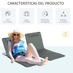 Pack de 2 esterillas de playa Outsunny plegables 5 posiciones + bolsa de transporte gris 37/50x53x124 cm