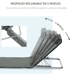 Pack de 2 esterillas de playa Outsunny plegables 5 posiciones + bolsa de transporte gris 37/50x53x124 cm