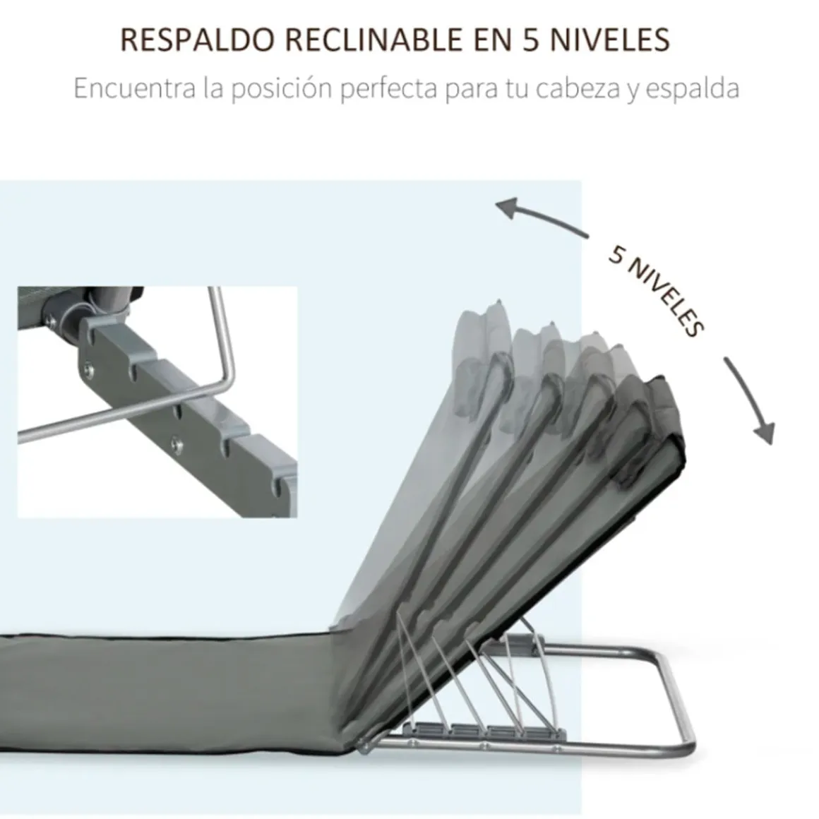Pack de 2 esterillas de playa Outsunny plegables 5 posiciones + bolsa de transporte gris 37/50x53x124 cm