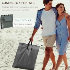 Pack de 2 esterillas de playa Outsunny plegables 5 posiciones + bolsa de transporte gris 37/50x53x124 cm