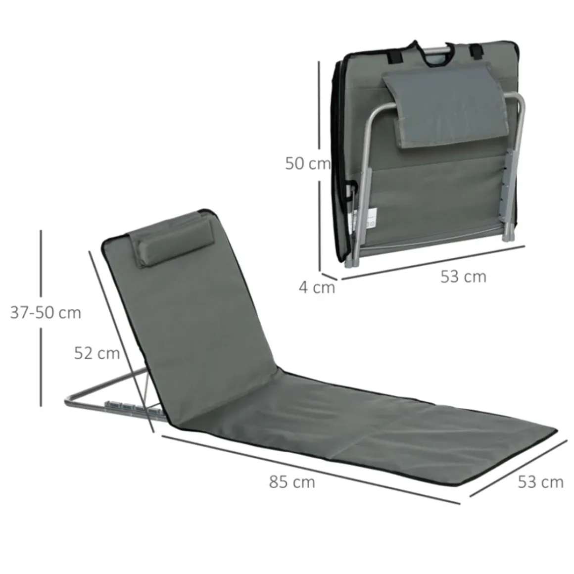 Pack de 2 esterillas de playa Outsunny plegables 5 posiciones + bolsa de transporte gris 37/50x53x124 cm