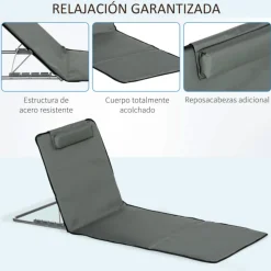 Pack de 2 esterillas de playa Outsunny plegables 5 posiciones + bolsa de transporte gris 37/50x53x124 cm