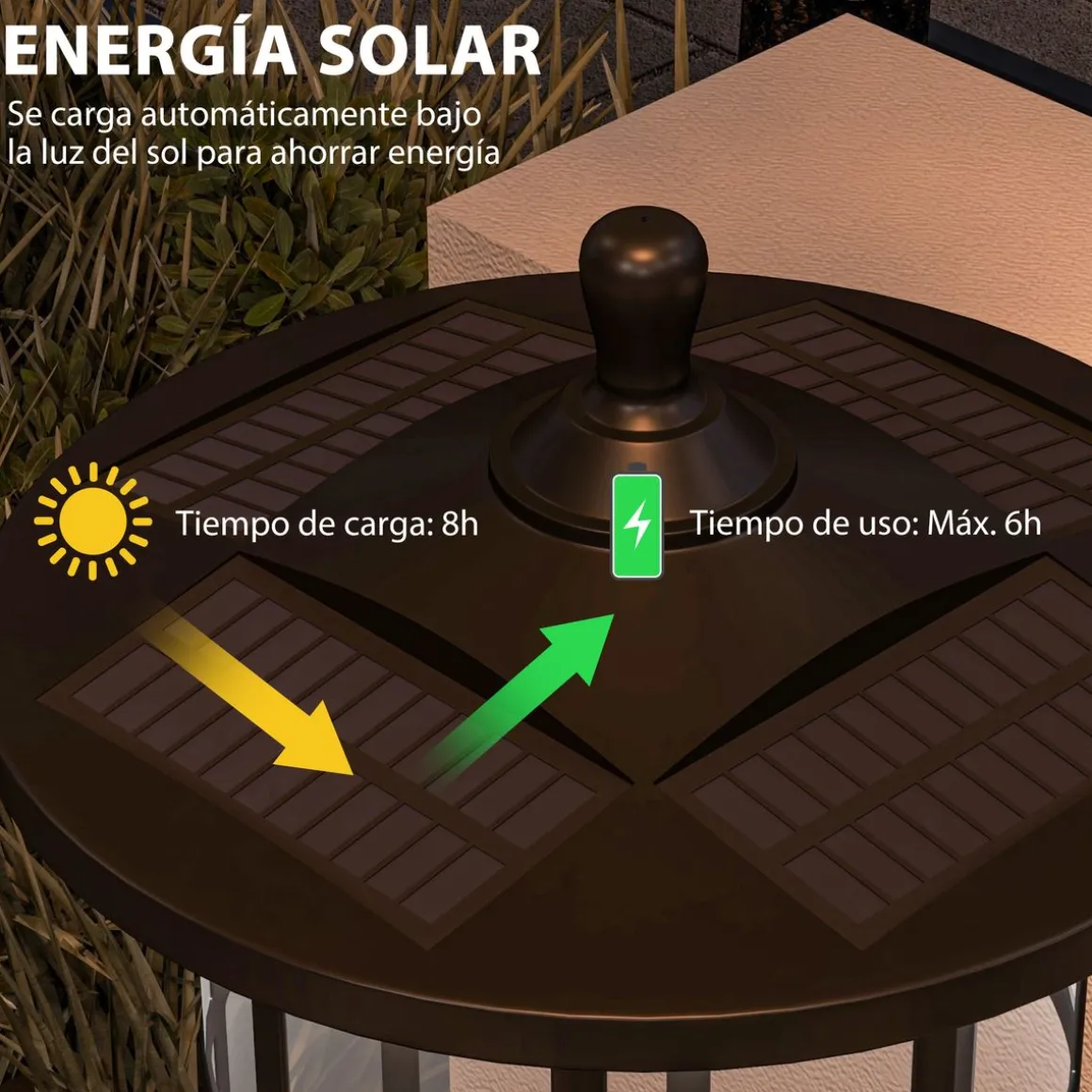 Pack de 2 farolas Alfredo Outsunny carga solar negro 184x23,5 cm