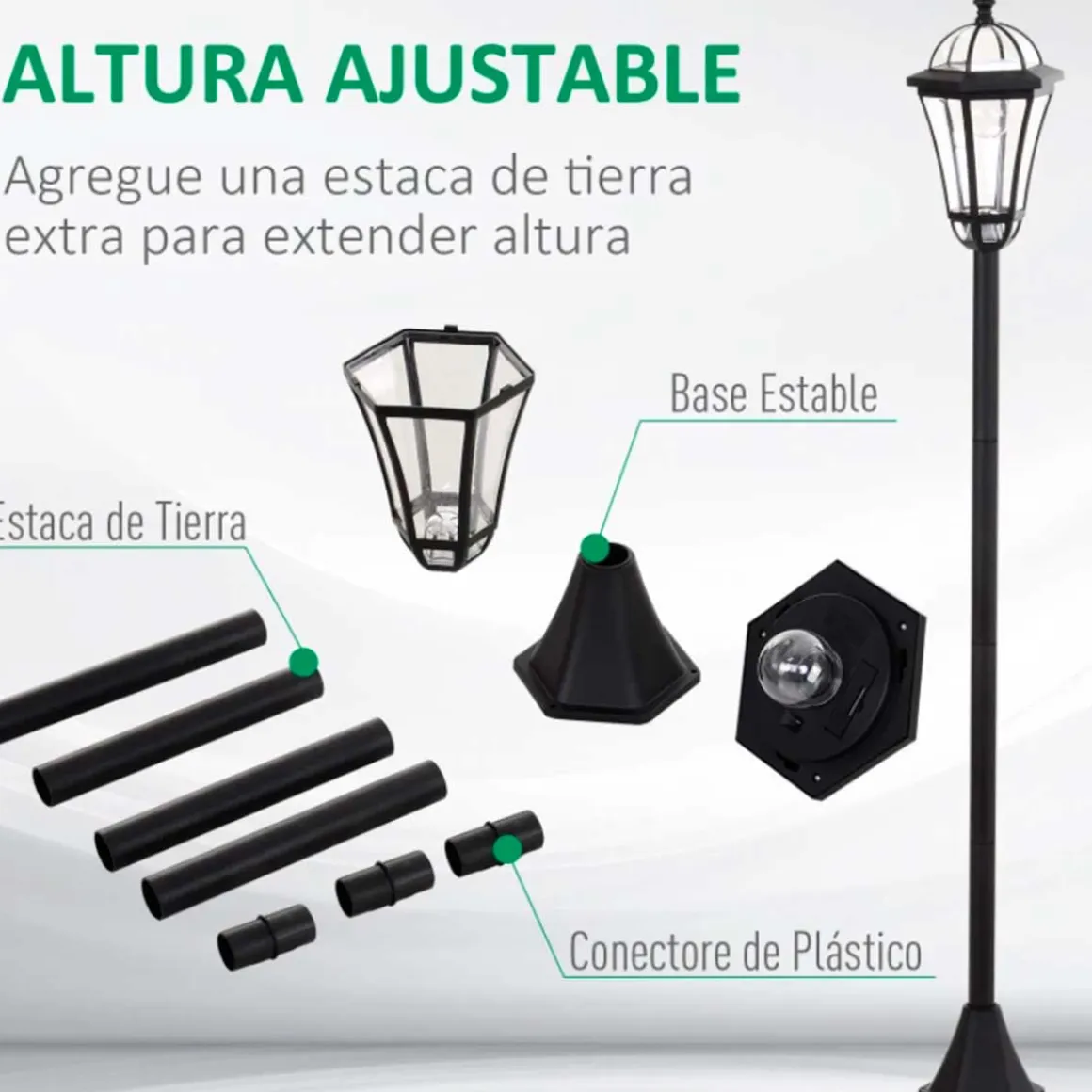 Pack de 2 farolas de exterior Outsunny con 2 luces LED 3500k impermeable negro 129x18,5x18,5 cm