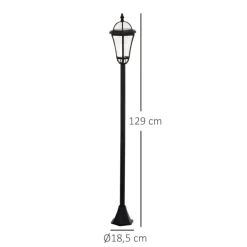 Pack de 2 farolas de exterior Outsunny con 2 luces LED 3500k impermeable negro 129x18,5x18,5 cm