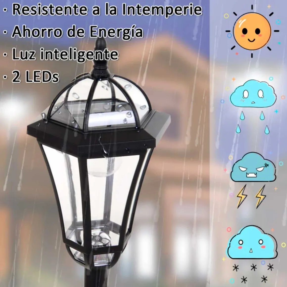 Pack de 2 farolas de exterior Outsunny con 2 luces LED 3500k impermeable negro 129x18,5x18,5 cm