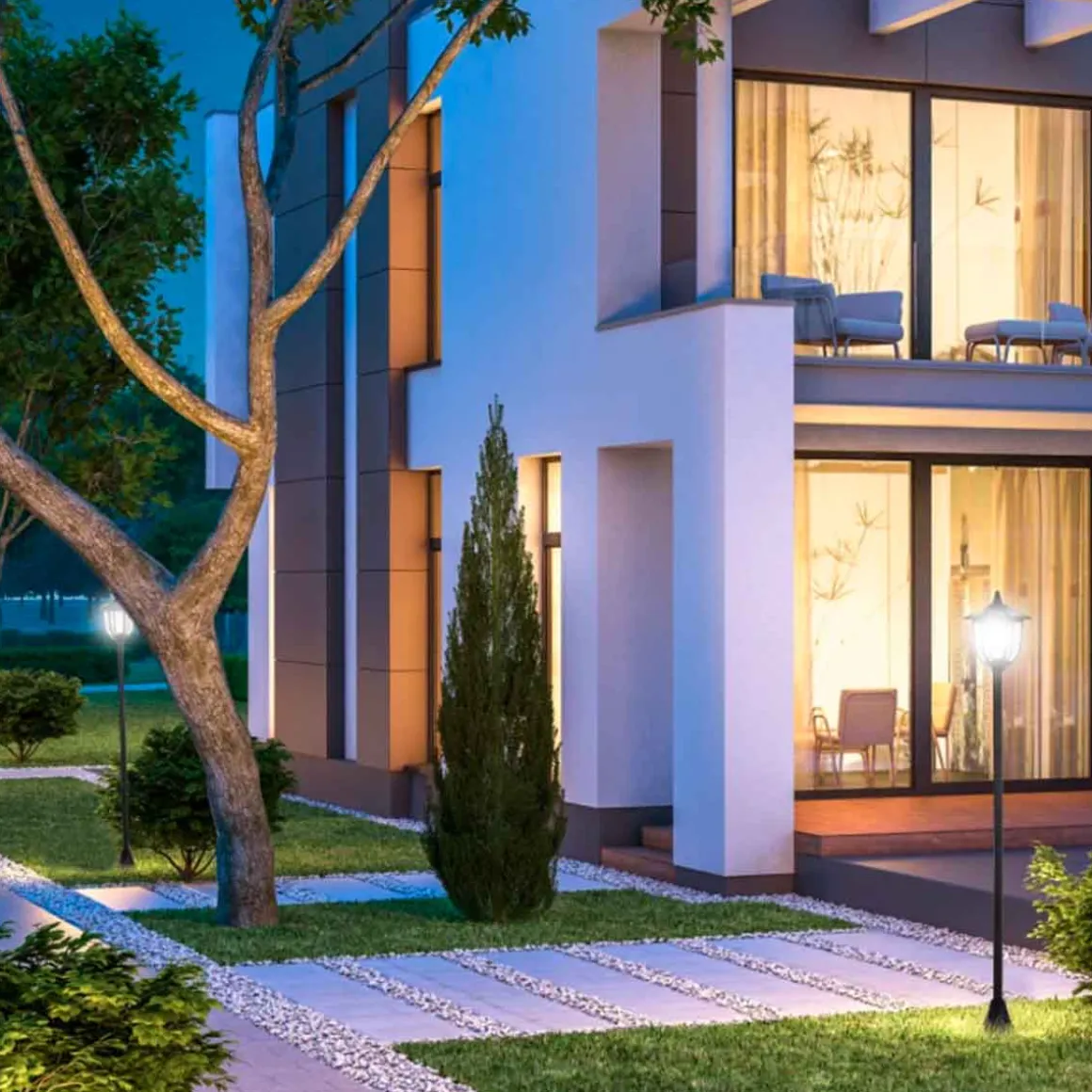 Pack de 2 farolas de exterior Outsunny con 2 luces LED 3500k impermeable negro 129x18,5x18,5 cm