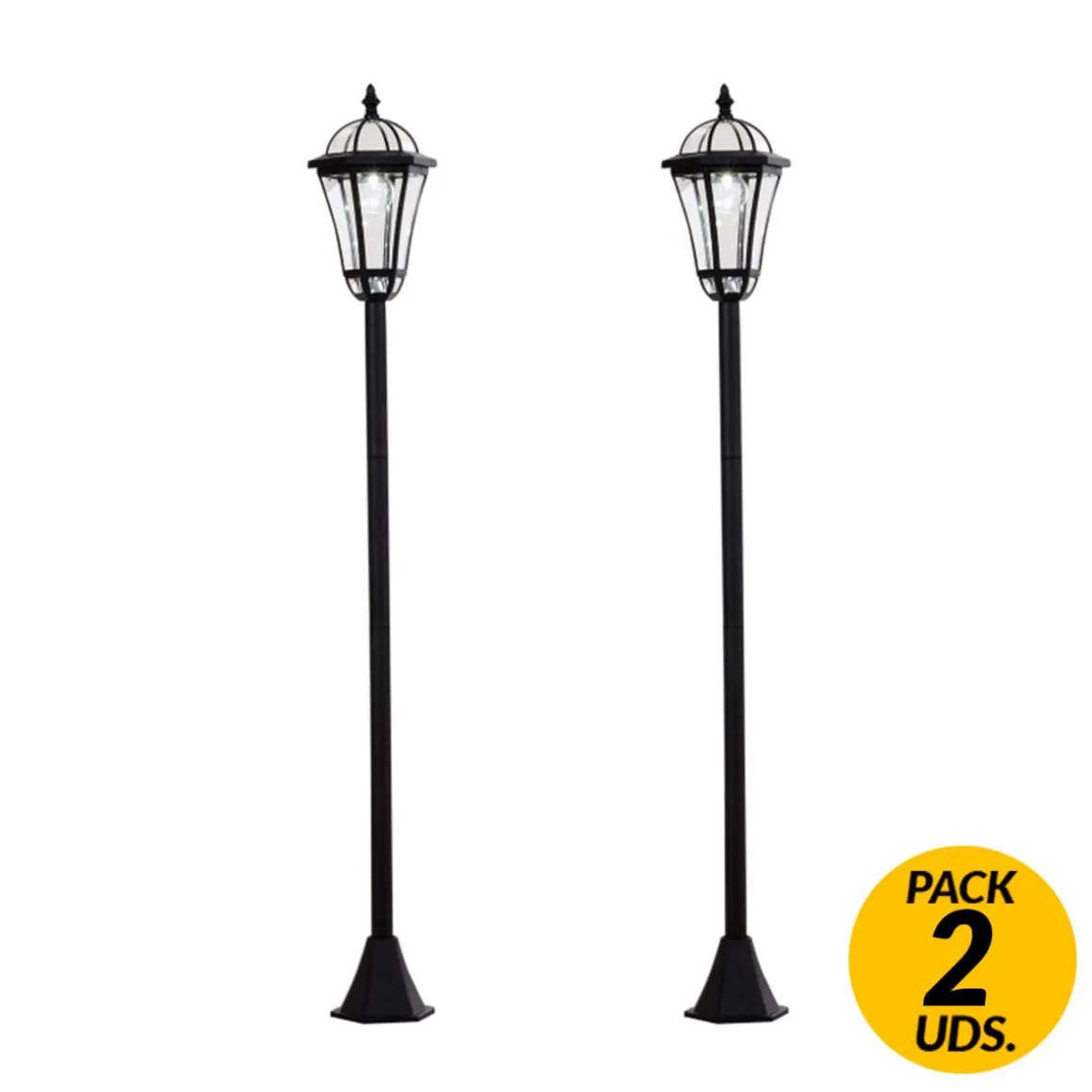 Pack de 2 farolas de exterior Outsunny con 2 luces LED 3500k impermeable negro 129x18,5x18,5 cm