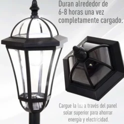 Pack de 2 farolas de exterior Outsunny con 2 luces LED 3500k impermeable negro 129x18,5x18,5 cm