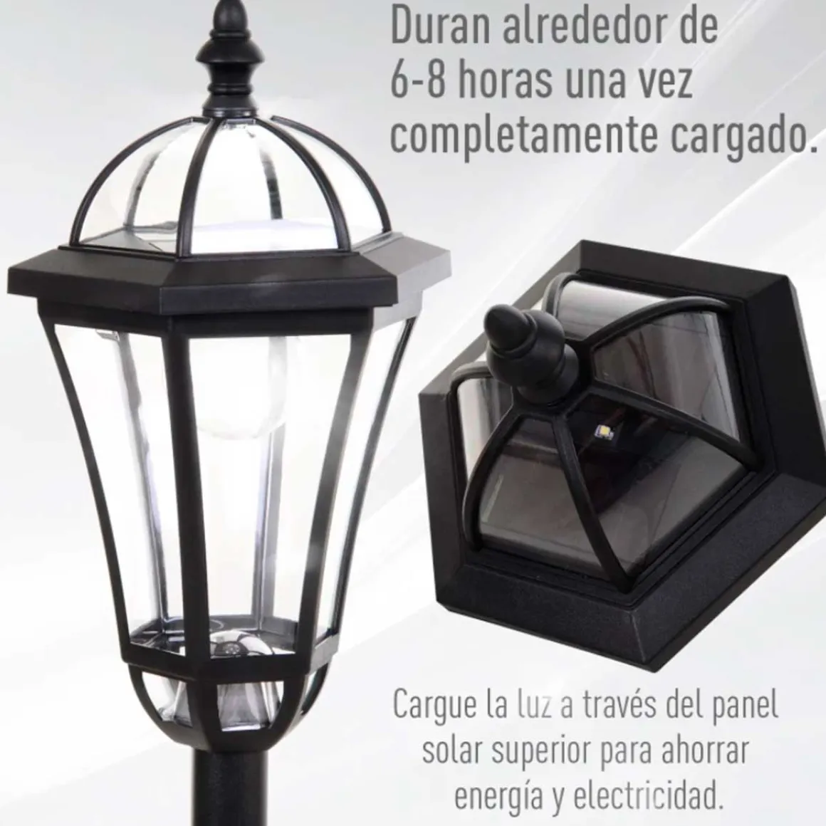Pack de 2 farolas de exterior Outsunny con 2 luces LED 3500k impermeable negro 129x18,5x18,5 cm