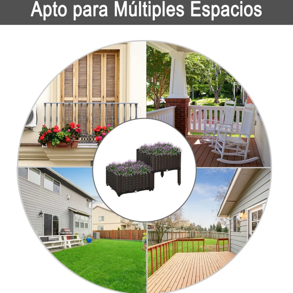 Pack de 2 jardineras Iceland Outsunny orificios para drenaje patas negro 44x80x40 cm
