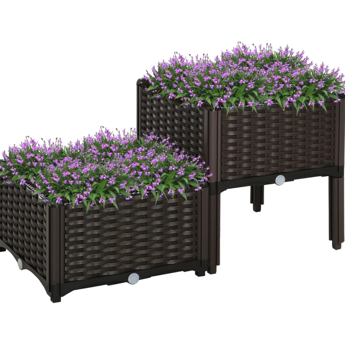Pack de 2 jardineras Iceland Outsunny orificios para drenaje patas negro 44x80x40 cm
