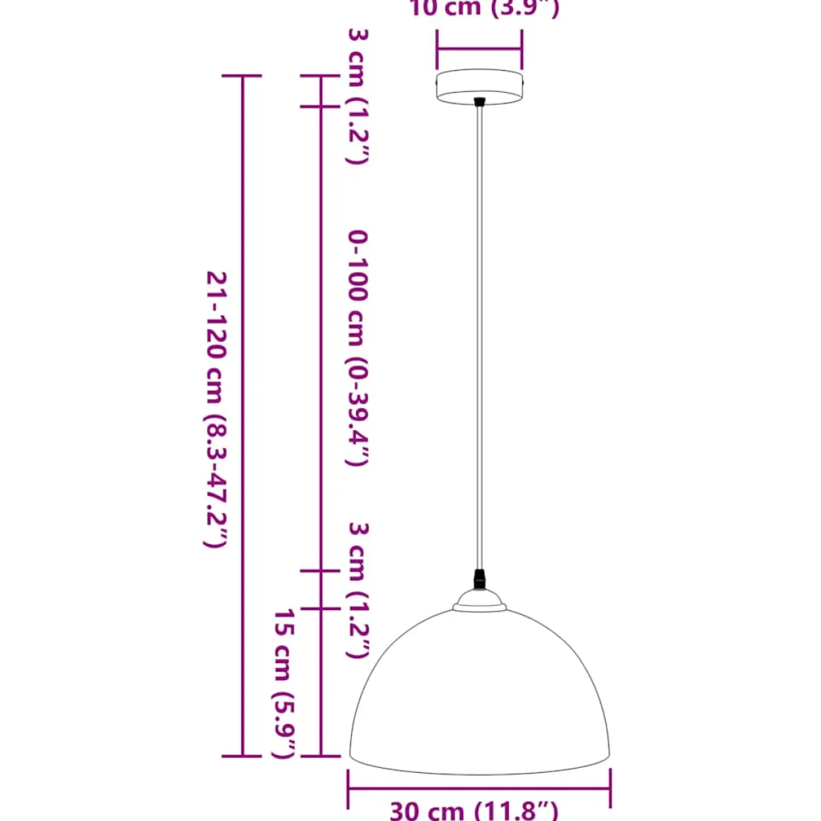 Pack de 2 lámparas de techo Rose altura regulable Ø30x120 cm