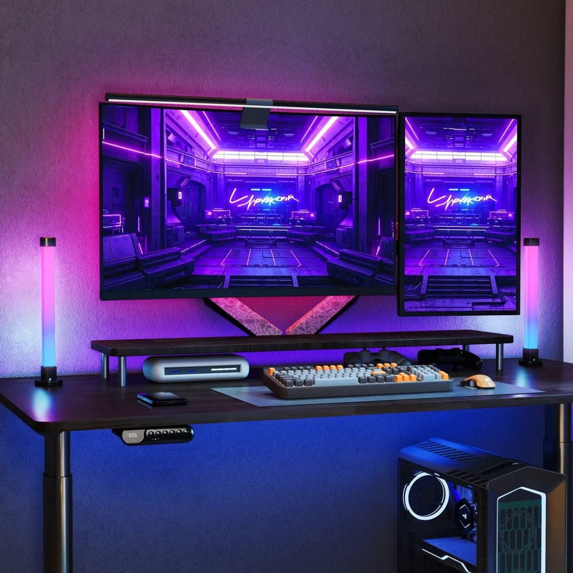 Pack de 2 lámparas Flow Homcom luz LED Bluetooth blanco 32,5x6x6 cm
