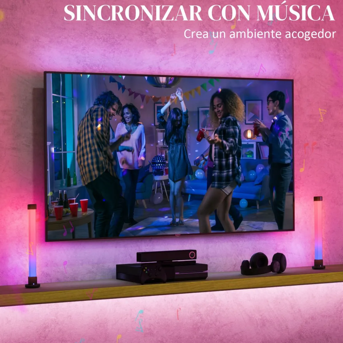 Pack de 2 lámparas Flow Homcom luz LED Bluetooth blanco 32,5x6x6 cm
