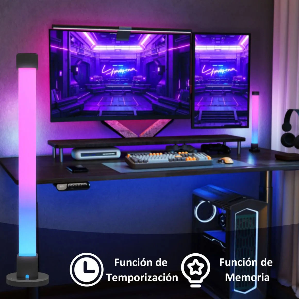 Pack de 2 lámparas Flow Homcom luz LED Bluetooth blanco 32,5x6x6 cm