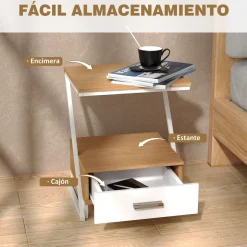 Pack de 2 mesas auxiliares Girasol Homcom 2 estantes natural 50x40x35 cm