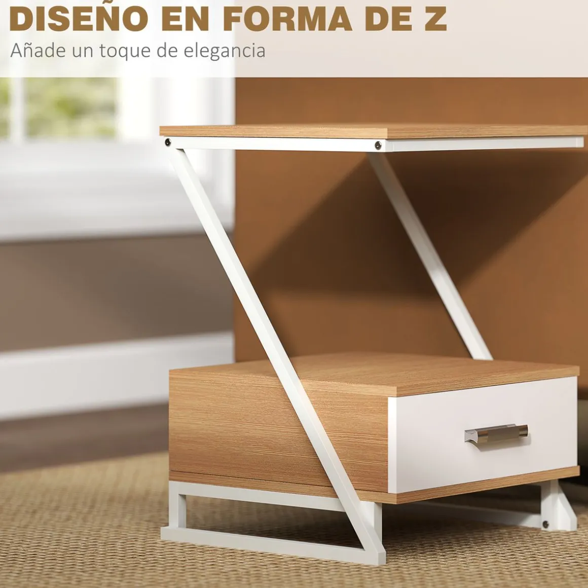 Pack de 2 mesas auxiliares Girasol Homcom 2 estantes natural 50x40x35 cm
