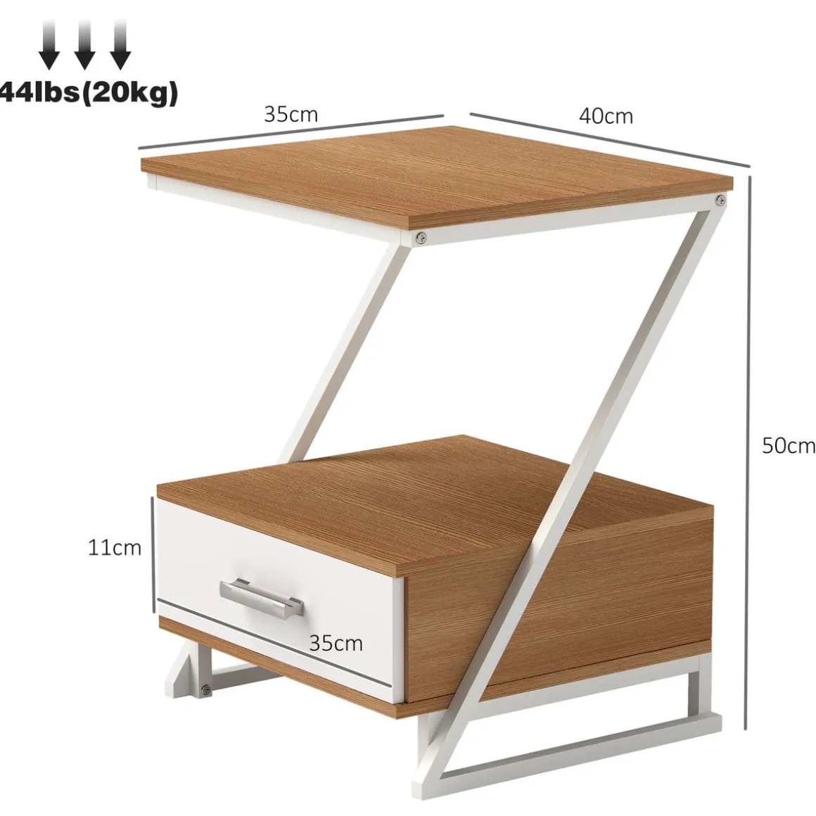 Pack de 2 mesas auxiliares Girasol Homcom 2 estantes natural 50x40x35 cm