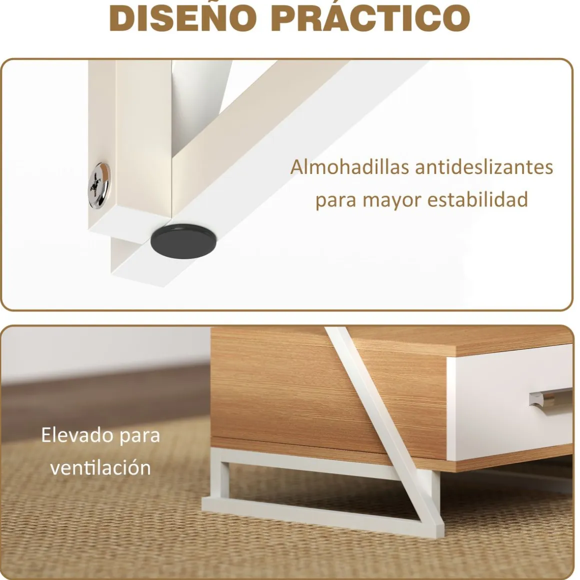 Pack de 2 mesas auxiliares Girasol Homcom 2 estantes natural 50x40x35 cm