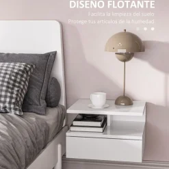 Pack de 2 mesitas de noche Jimena Homcom 1 cajón + 1 estante blanco