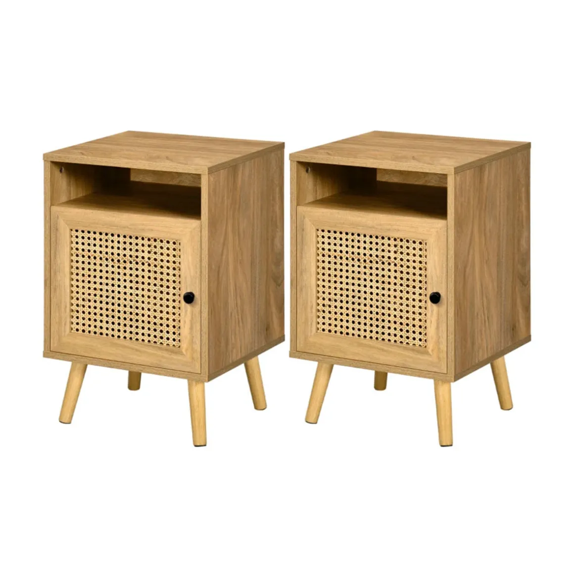 Pack de 2 mesitas de noche Shir Homcom con puerta + estante natural 60x39x35 cm