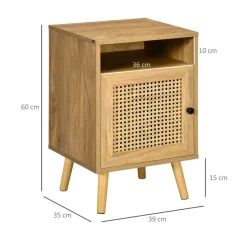 Pack de 2 mesitas de noche Shir Homcom con puerta + estante natural 60x39x35 cm