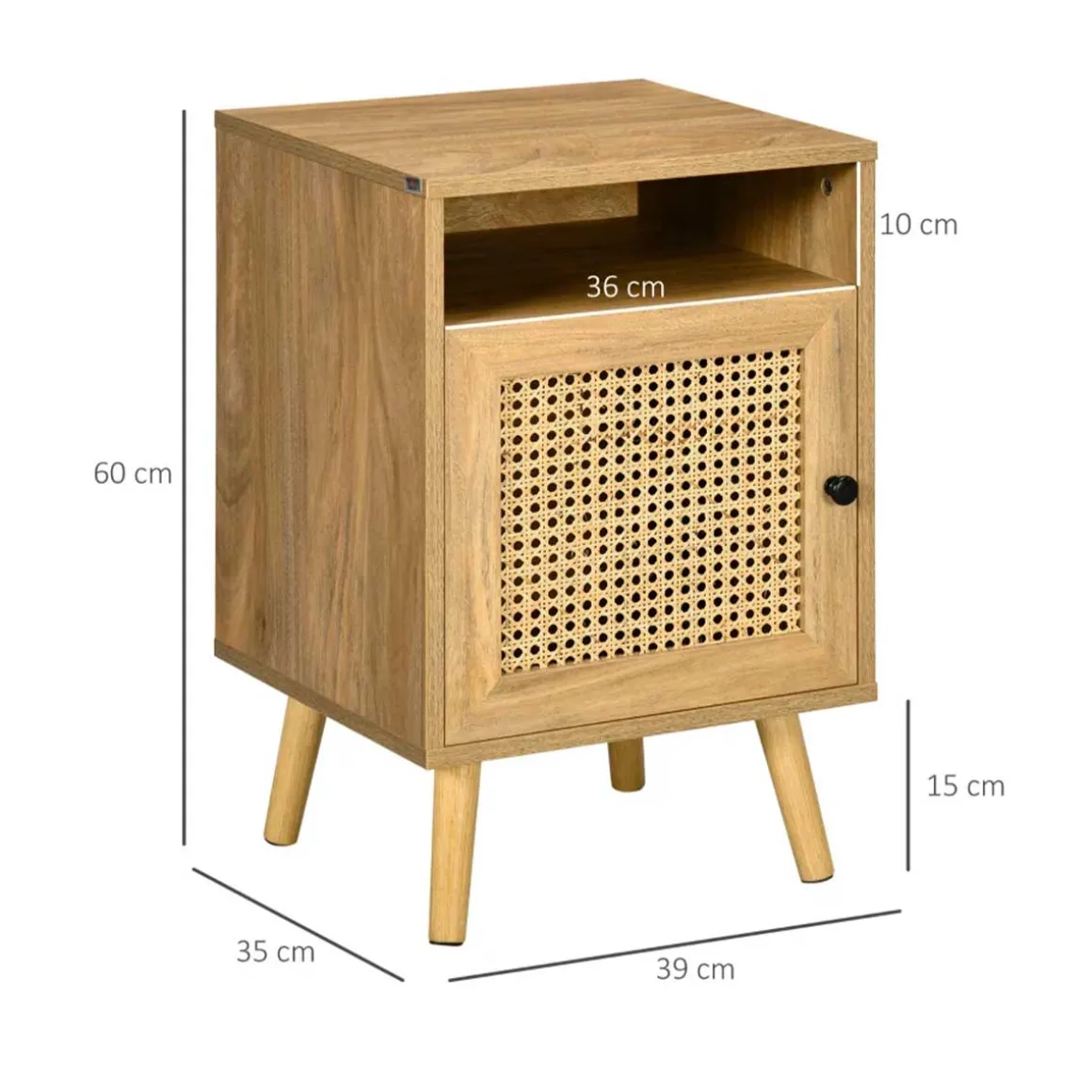 Pack de 2 mesitas de noche Shir Homcom con puerta + estante natural 60x39x35 cm