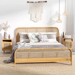 Pack de 2 mesitas de noche Shir Homcom con puerta + estante natural 60x39x35 cm