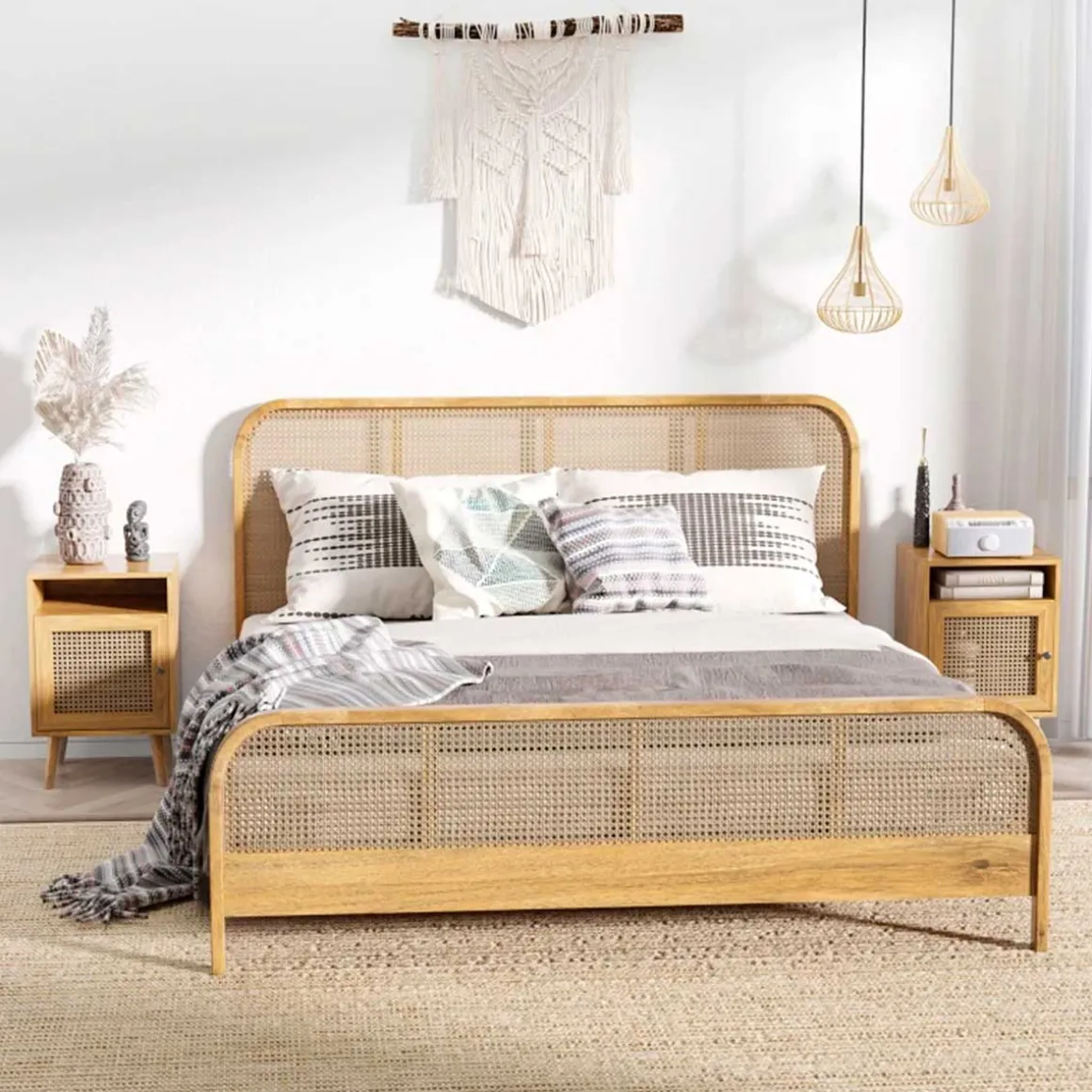 Pack de 2 mesitas de noche Shir Homcom con puerta + estante natural 60x39x35 cm