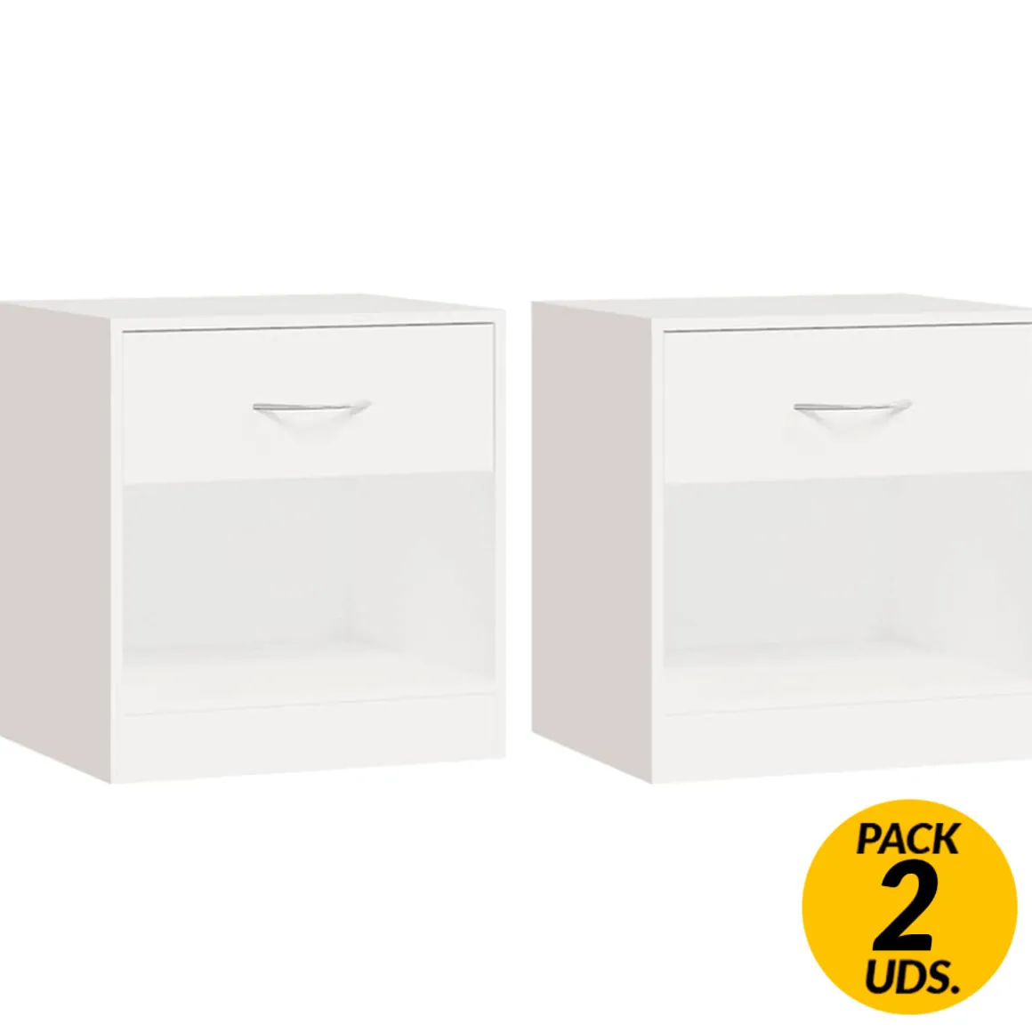 Pack de 2 mesitas de noche 1 cajón 1 estante blanco 38x36,5x30,5 cm