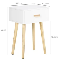 Pack de 2 mesitas de noche Florida Homcom 1 cajón blanco/natural 60x40,5x30,5 cm