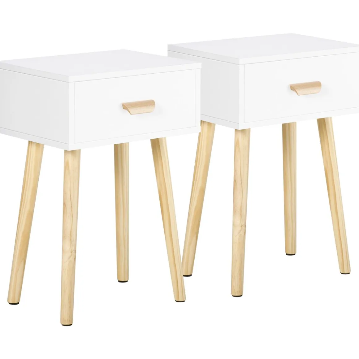 Pack de 2 mesitas de noche Florida Homcom 1 cajón blanco/natural 60x40,5x30,5 cm