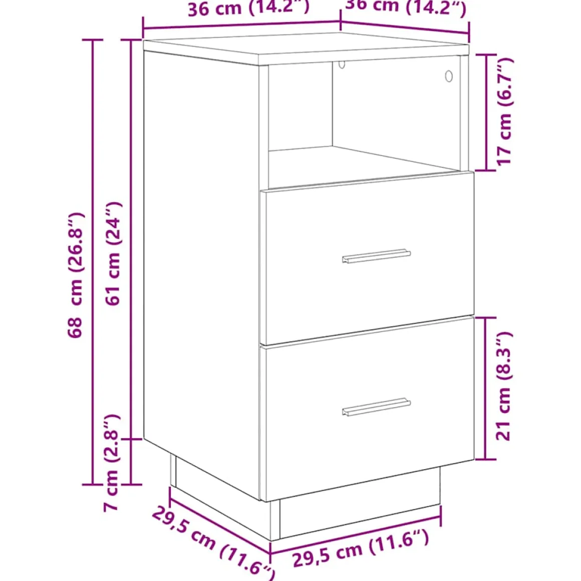 Pack de 2 mesitas de noche Infinity 2 cajones + compartimento 68x36x36 cm