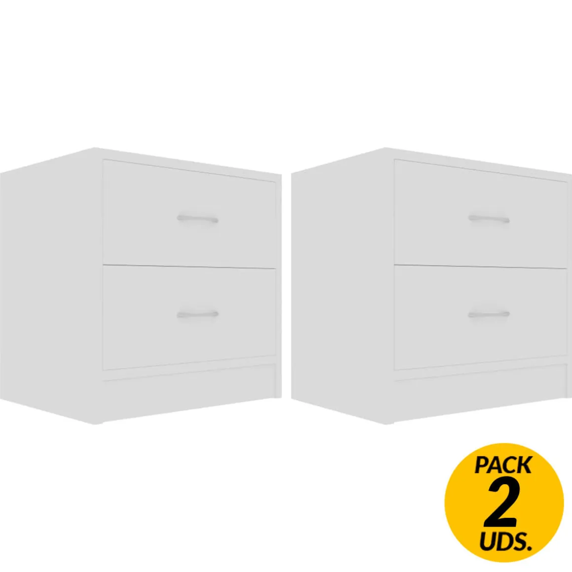 Pack de 2 mesitas de noche 2 cajones con tiradores 40x40x30 cm