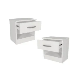 Pack de 2 mesitas de noche Lube 1 cajón y 1 estante blanco 40x40x28 cm
