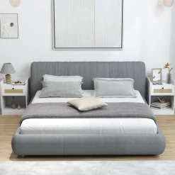 Pack de 2 mesitas de noche Boho Homcom cajón con frontal de ratán blanco 53x40x40 cm