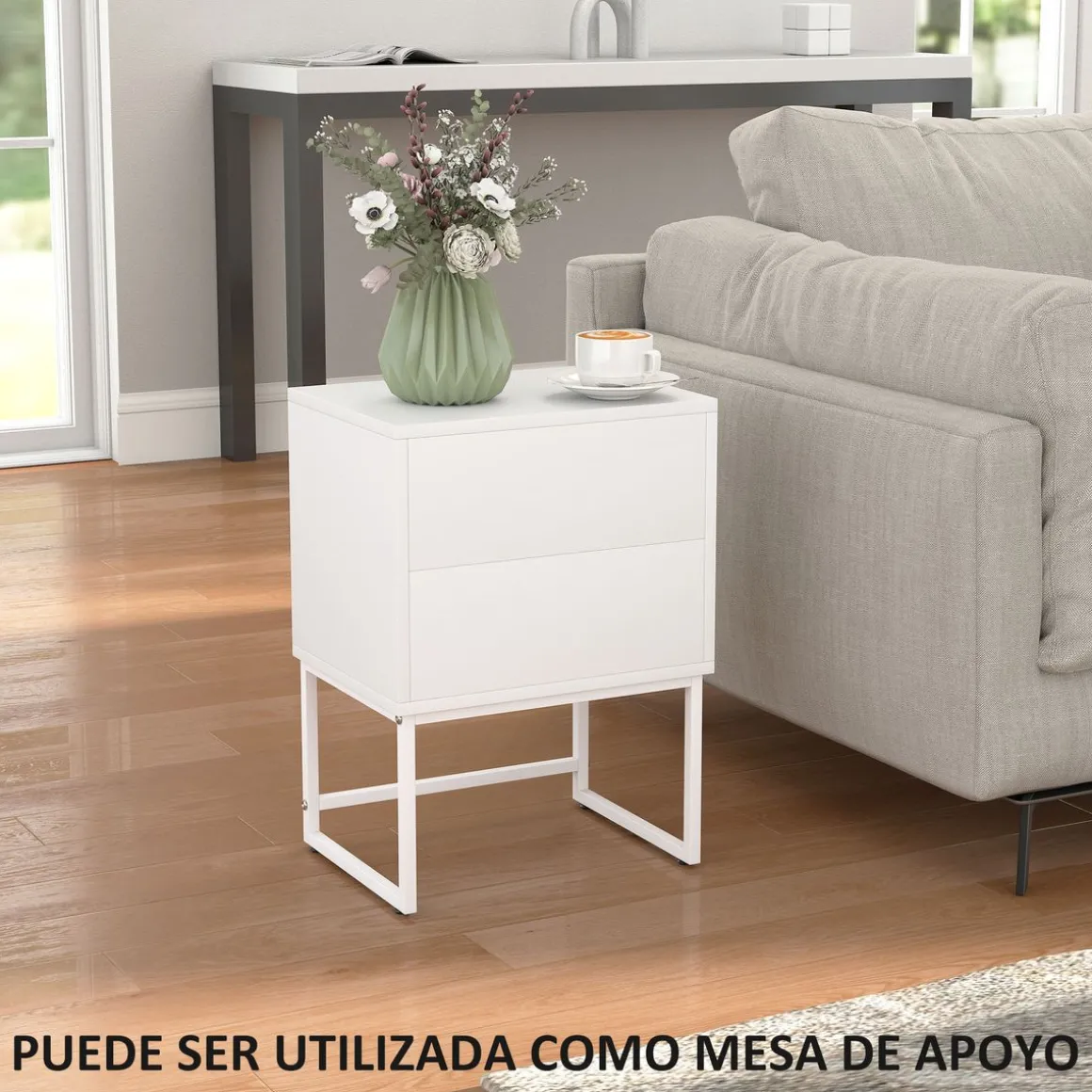 Pack de 2 mesitas de noche Naoki Homcom 2 cajones apertura push acero blanco 55x40x30 cm